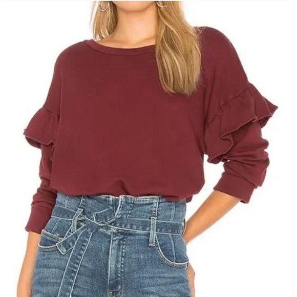 Current Elliott The Ruffle Sweatshirt Cabernet. Size 3/L - Picture 1 of 10